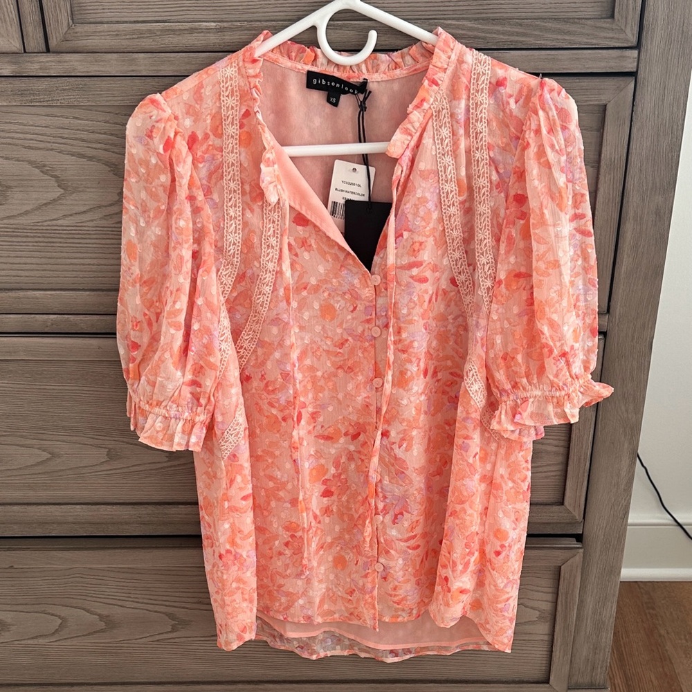 Gibsonlook Peach-Pink Floral blouse XS
